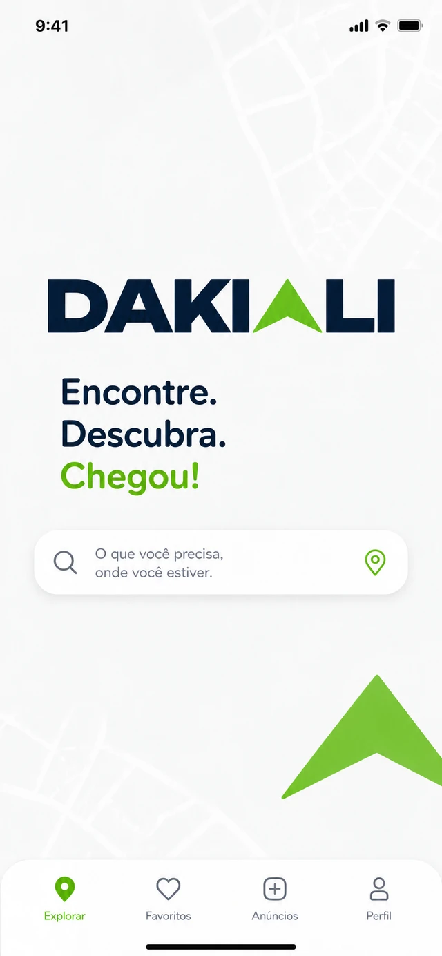 Tela inicial do Dakiali com a busca e a navegação do aplicativo.